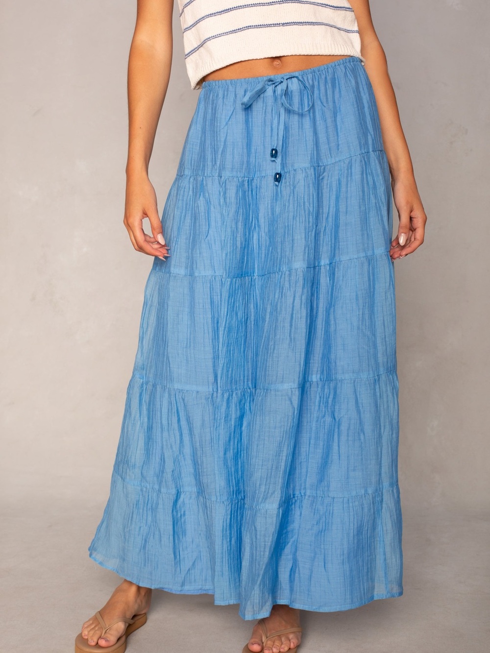 Stone Island Light Blue Tiered Midi Skirt